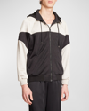 Saint Laurent Two-tone Paneled Hoodie In Natural-bl
