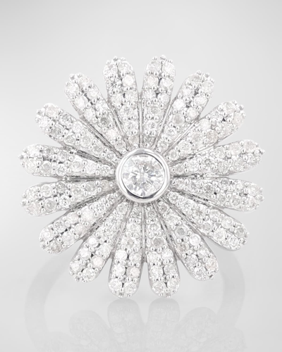 Sheryl Lowe Sterling Silver Petal Daisy Diamond Ring In Metallic