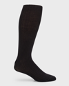 Neiman Marcus Men's Ribbed Wool Over-calf Socks In Black