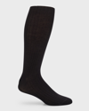 Neiman Marcus Men's 3-pack Ribbed Wool Over-calf Socks In Black