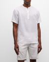 Onia Linen Home Short Sleeve Henley Shirt In White