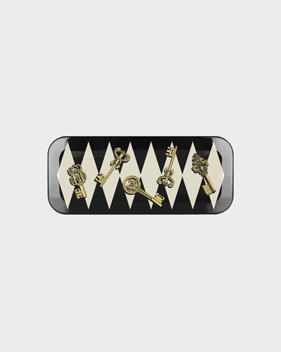 Fornasetti Chiavi Gold And Rombi Tray - 25x60 Cm In Black