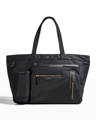 Anya Hindmarch Multi-pocket East-west Recycled Nylon Tote Bag In Black