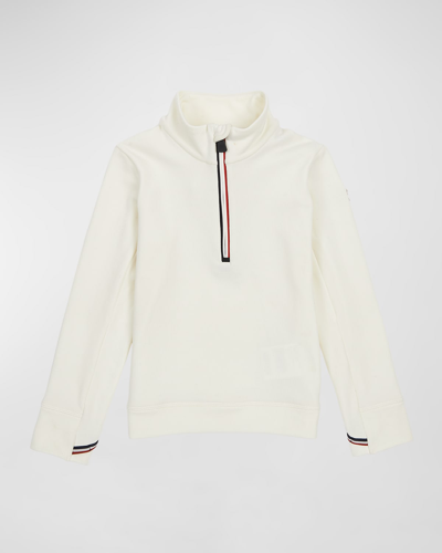 Moncler Kid's Fleece Quarter-zip Pullover In White