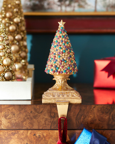 Neiman Marcus Beaded Christmas Tree Stocking Holder In Gold