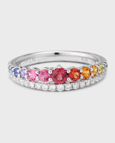 Lisa Nik 18k White Gold Rainbow Sapphire And Diamond Ring
