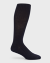 Neiman Marcus Men's Ribbed Wool Over-calf Socks In Navy