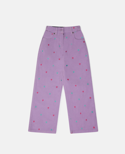 Stella Mccartney Kids' Heart Embroidery Wide Leg Jeans In Lilac
