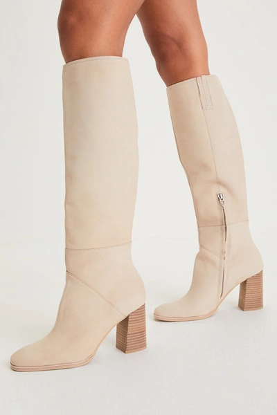 Dolce Vita Flynn Sand Nubuck Leather Knee-high High Heel Boots In Multi