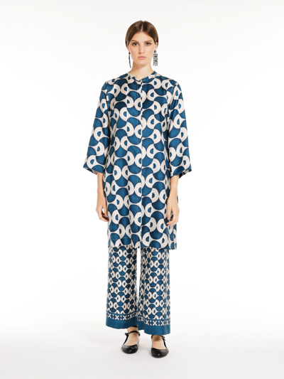 Max Mara Printed Silk Kaftan Dress In Navy