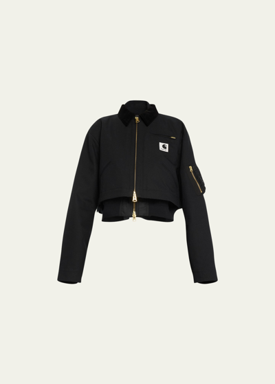 Sacai Collared Canvas Layered Bomber Jacket In Black
