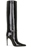 Saint Laurent Vendome Buckled Glossed-leather Knee Boots In Nero