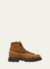 BRUNELLO CUCINELLI MEN'S SHEARLING-LINED SUEDE HIKING BOOTS