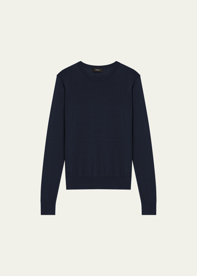 Theory Crewneck Sweater In Regal Wool In Deep Navy