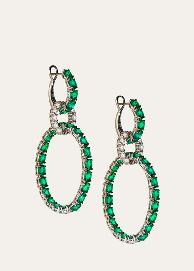 Stéfère White Gold Diamond And Emerald Earrings From Hoops Collection In Green
