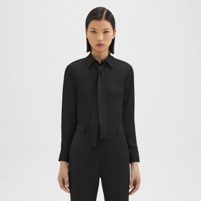 Theory Tie Neck Blouse In Silk Georgette In Black