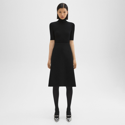 Theory Flared Midi Skirt In Double Weave In Black