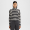 Theory Striped Crop Turtleneck In Felted Wool-cashmere In Charcoal/ivory