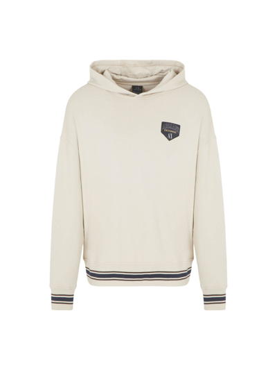 Armani Exchange Striped Detailing Drawstring Hoodie In Neutrals