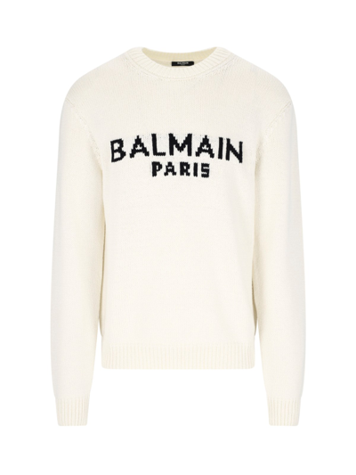 Balmain Logo Sweater In Naturel/noir