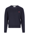 Ami Alexandre Mattiussi Ami Navy Blue Cotton Jersey Sweater With Signature Embroidered Motif In Blue