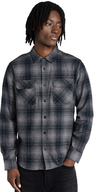 Rvca Dayshift Gradient Check Flannel Button-up Shirt In  Black