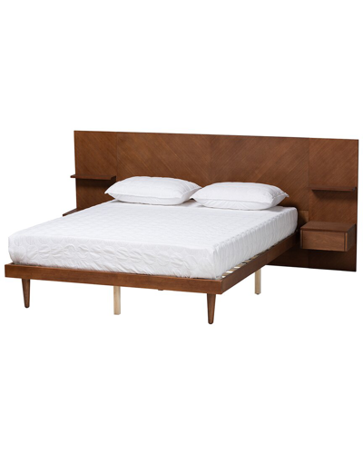 Baxton Studio Graham Mid-century Modern Queen Size Platform Storage Bed With  Built-in Nightstands