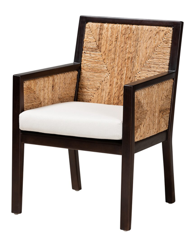 Baxton Studio Joana Modern Bohemian Mahogany & Natural Abaca Dining Arm Chair
