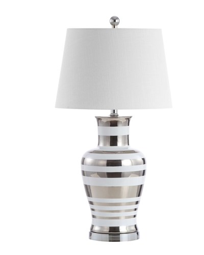 Jonathan Y Zilar Striped 28.75 Ceramic Iron Classic Modern Led Table Lamp In Silver