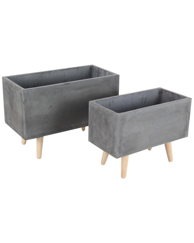 Cosmoliving By Cosmopolitan Set Of 2 New Traditional Fiber Clay Wood Planters