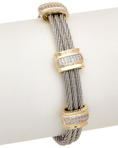 Juvell 18k Two-tone Plated Cz Twisted Cable Cuff