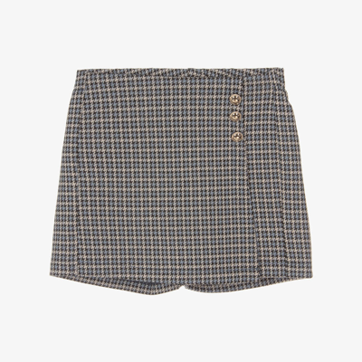 Ido Junior Kids'  Girls Blue Jersey Checked Houndstooth Skort