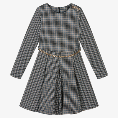 Ido Junior Kids'  Girls Blue Checked Houndstooth Jersey Dress