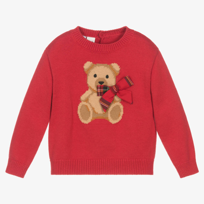 Ido Baby Kids'  Girls Red Cotton & Wool Teddy Bear Sweater