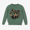 Il Gufo Boys Green Wool Knit Wolf Sweater In Green