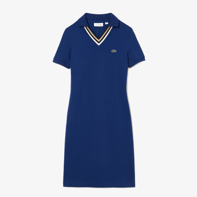 Lacoste Women's Slim Fit V-neck Stretch Piquã© Polo Dress - 32 In Blue