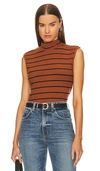 Sanctuary Essential Stripe Mock Neck Rib Sleeveless Top In Brown