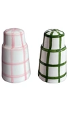 Vaisselle Salt N' Pepa Salt & Pepper Dispenser In White  Pink & White  Forest Green Gingha