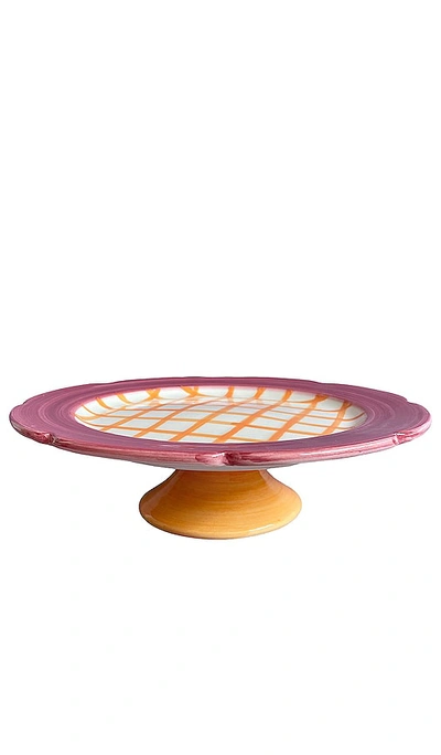 Vaisselle Hot Cakes Cake Stand In Raspberry & Orange Gingham