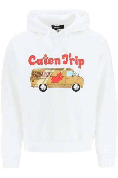 Dsquared2 Hooded Sweatshirt With Caten Trip Print In White (white)