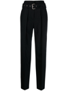 Iro Belted High-waisted Tailored Wool Trousers In Black