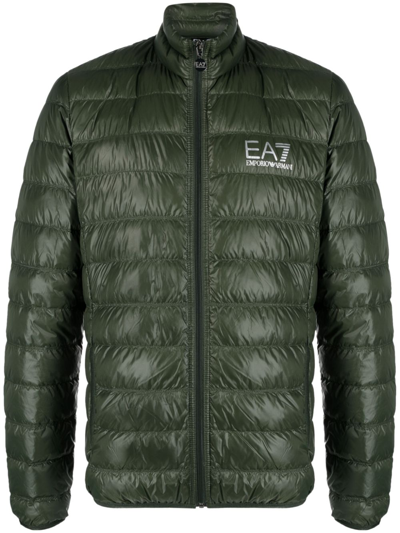 Ea7 Logo Down Jacket In Green