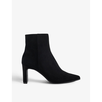 Dune Womens Black-suede Ottaly Tonal-stitch Suede Heeled Ankle Boots