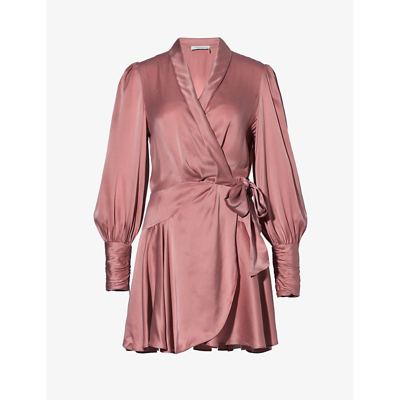 Zimmermann Womens Dusty Pink Plunge-neck Wrap-over Silk Midi Dress