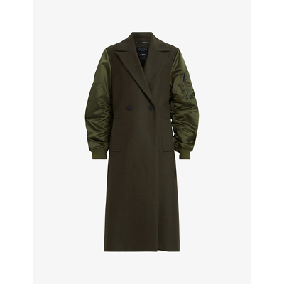 Allsaints Paulah Mixed Media Coat In Olive