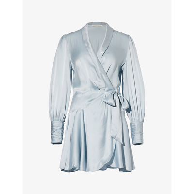 Zimmermann Womens Dusty Blue Plunge-neck Wrap-over Silk Midi Dress