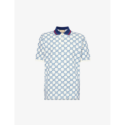 Gucci Gg Stretch Cotton Polo In Milk Blue Mix