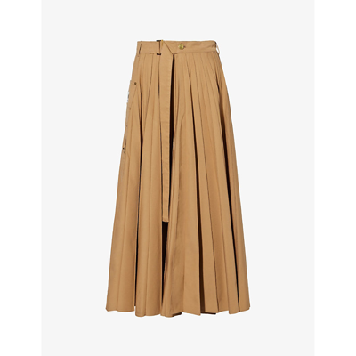 Sacai Pleated Midi Skirt With Belt In Beige