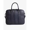 Ted Baker Mens Navy Waymon Checked Logo-embellished Faux-leather Briefcase