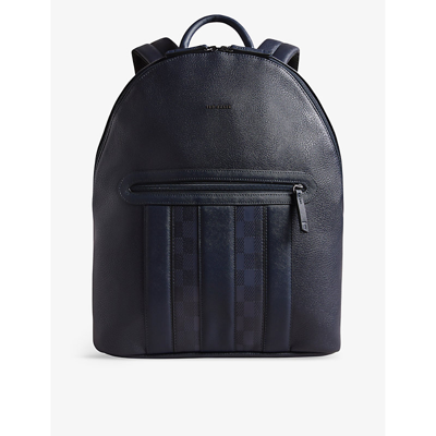 Ted Baker Mens Navy Waynor Checked Logo-embellished Faux-leather Backpack
